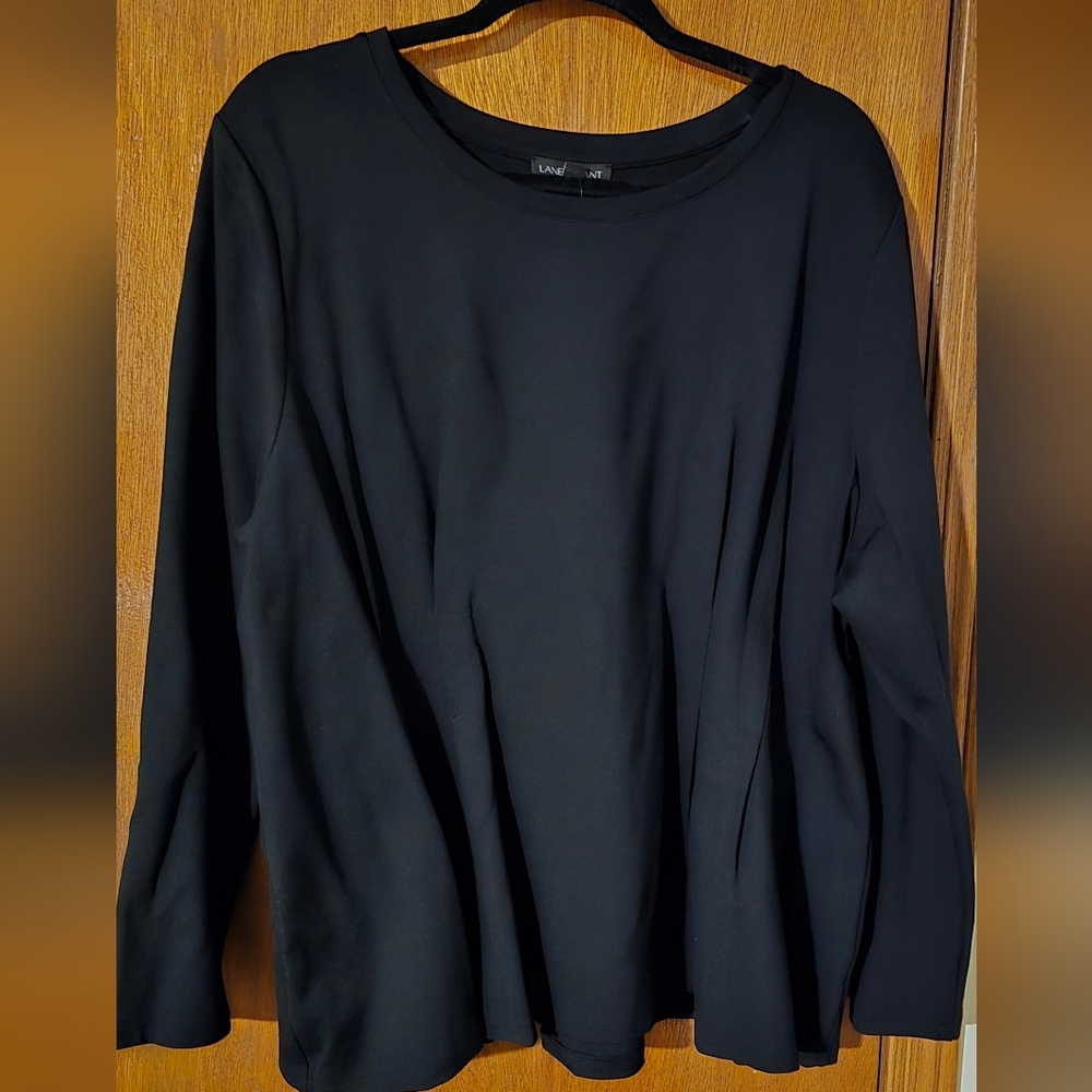 Lane Bryant Women's Pleated Black Long Sleeve Top